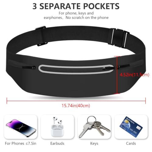 Running Belt for Men Women Waterproof Reflective Fanny Packs - color: Black