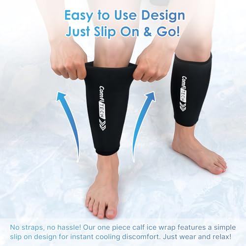 ComfiTECH 2 Pack Shin Splint Ice Pack Wrap, Reusable Calf Leg Ice Sleeve, M - size: Medium
