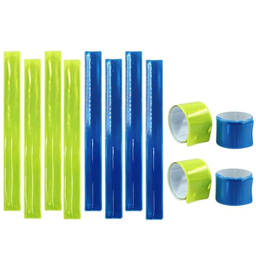 12 Pcs Reflective Snap Bands High Visibility Reflectors for Night Cycling, Jogging, and Working - color: Blue、Yellow