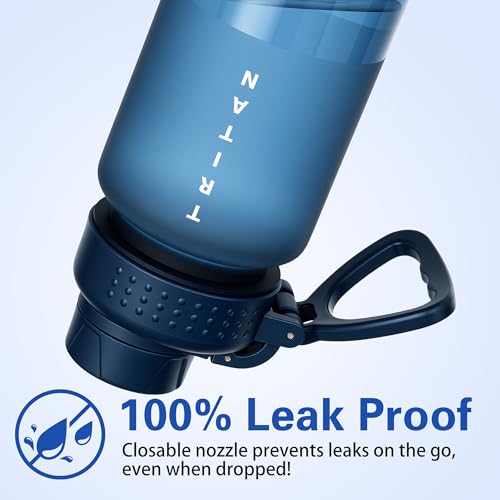 OLDLEY 32oz Water Bottle with Handle, BPA-Free Tritan Reusable Sports Water Bottle with Leak-Proof Dust Lid, Wide Mouth, Cup Holder Friendly, Half Frosted Clear Bottle for Gym, Travel, Work,Navy Blue - color: Navy Blue