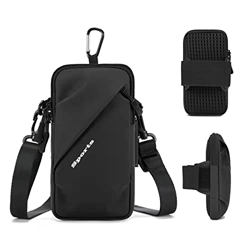 Phone Holder Arm Bands, Small Crossbody Shoulder Holsters Bag with Arm Band, Fits iPhone and All Cell Phones, Use for Running, Walking, Hiking & Biking (Plus Size,Black) - color: Black