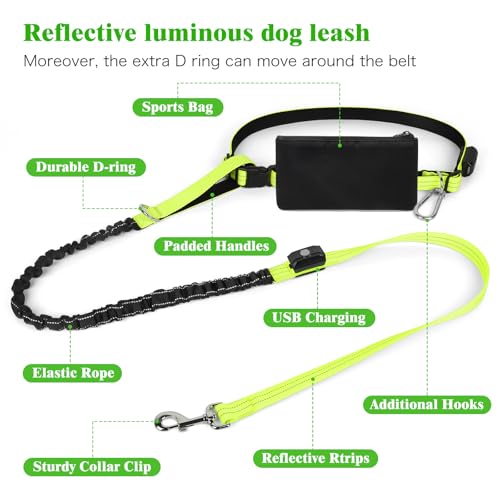 Light Up Waist Leash for Dog Walking, Hands Free LED Dog Leash with Light - color: Green