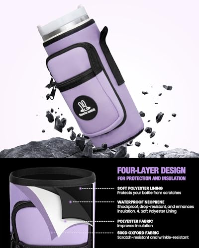 Sports rabbit Universal Water Bottle Holder with Strap & Phone Pocket - color: Purple, size: 30OZ