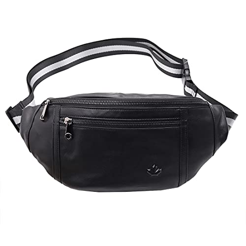Big fanny pack Black Genuine Leather waist bag Hip Purse Adjustable Belt strap Casual Pouch Outdoor Day bag (Big Black) - color: Big Black
