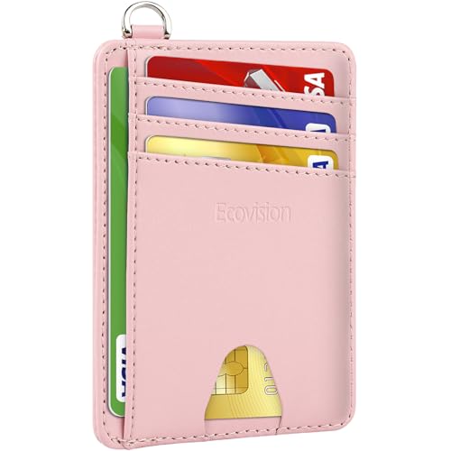 Slim Minimalist Front Pocket Wallet, RFID Blocking Credit Card Holder Wallet with Integrated D-Shackle for Men Women - color: Cowhide Pink