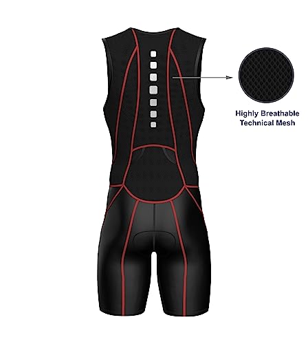 Sparx Men Competitor Triathlon Suit Mens Trisuits | Italian Technical Fabric | Soft Chamois | 4 Pockets | Bike-Swim-Run - color: Red Seams, size: XX-Large