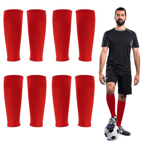 4 Pairs Leg Sleeves for Soccer, Shin Guard Sleeves Accompany Grip Socks, Youth Adults - color: Red