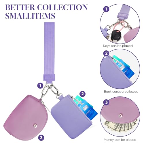 VUTUXA KeyChain Wallet Wristlet For Women Mini Zip Dual Pouch Coin Purse - color: violet+purple