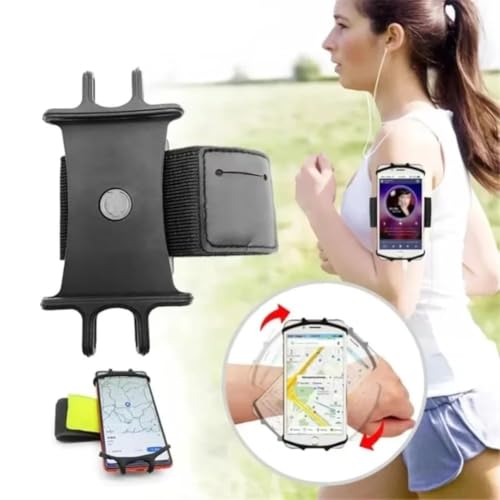 360 Degree Rotation Adjustable Phone Holder Armband Outdoor Sports Bike Cycling Detachable Silicone GPS Mount barracket Stand (Black)