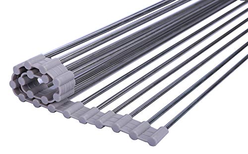 Ahyuan Roll up Dish Drying Rack Over The Sink Kitchen Roll up Sink Drying Rack Portable Dish Drainer Foldable Dish Drying Rack (Warm Gray, 20.5''X14'') - color: Warm Gray, size: Rectangle 20.5 inches x 14 inches