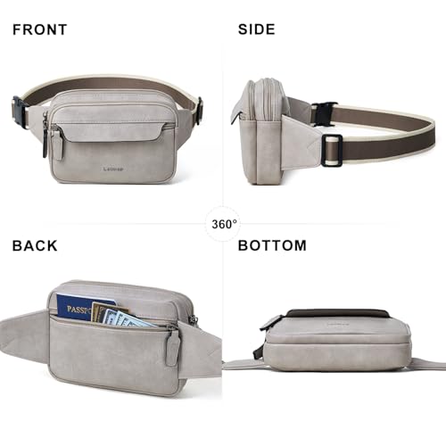 LATMAP 3L Fanny Packs for Women Cross Body Bag Leather Belt Bag Greyish - color: Light Grey