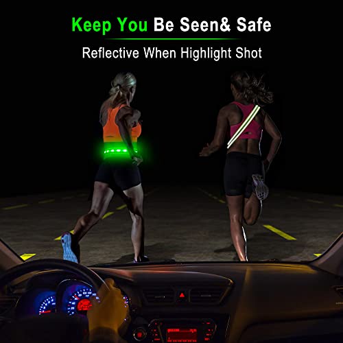 BSEEN LED Running Waist Belt - USB Rechargeable Reflective Glowing LED Waistband, Flashing Safety Light Belt for Runners, Joggers, Walkers, Pet Owners, Cyclists - color: Neon Green