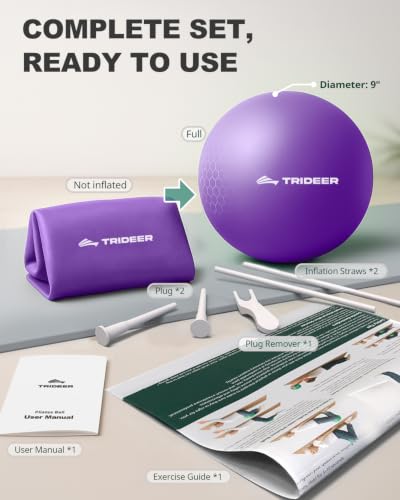Trideer Exercise Ball for Rehabilitation with Guide, 9 Inch Pilates Ball - color: Purple (with inflation straw)