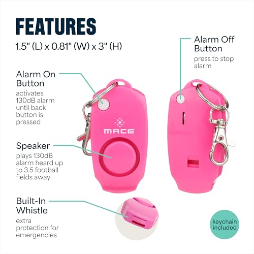 Mace Personal Safety Alarm - Loud 130db Siren, Built in Emergency Whistle, Easy On/Off Push Button Activation, Batteries Included, Personal Alarm for Women & Men - Neon Pink - color: Neon Pink (Alarm Only)