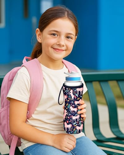 Water Bottle Sleeve for Cirkul 22 oz - Bottles Cover Holder Carrier Bag with Handle Strap - color: Pink Dark Purple