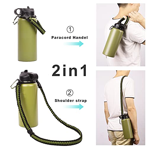 Wongeto Paracord Handle Carrier Holder with Shoulder Strap,Compatible with Hydro Flask Wide Mouth Water Bottles - color: Armygreen