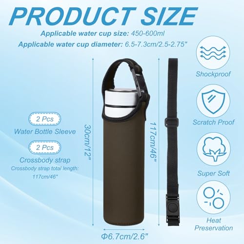 uxcell 2pcs Neoprene Water Bottle Sleeve, 15.5-20oz Insulated Water Glass Bottle Carrier Bag Collapsible Drink Bottle Sleeve Cover Holder with 2 Straps, Brown - color: Brown