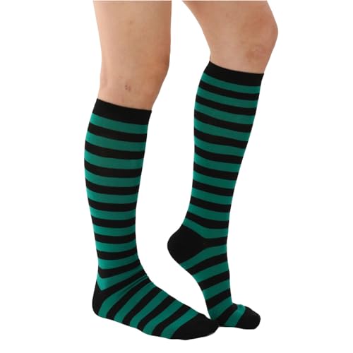 Women's Knee High Athletic Socks Casual Stripes Tube Socks Outdoor Sport Socks - color: Thin Green+black Stripe