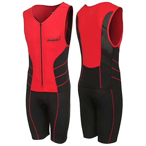 Youth Junior Kids Triathlon Suit Tri Cycling Skin Suit Sleeveless - Bonus Race Bib Belt - color: Red, size: Youth 10