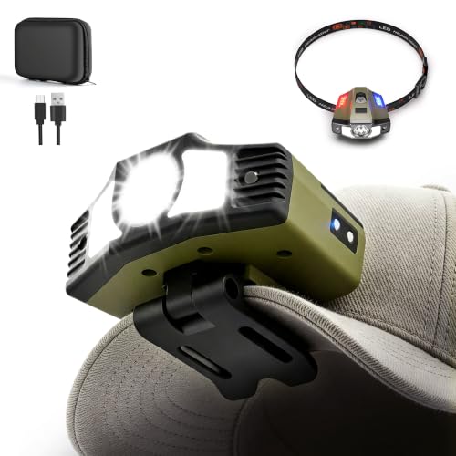 Hopedone 2-in-1 Rechargeable Headlamp & Hat Light, 800LM Clip-On Cap Light - color: Forest Green