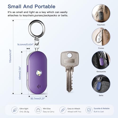 Personal Safety Alarm for Women, 130dB Rechargeable Keychain Alarm with Bluetooth SOS Alerts, Dual Speakers, Strobe Light, Low Battery Reminder, USB-C Emergency Siren for Travel(Purple) - color: Purple