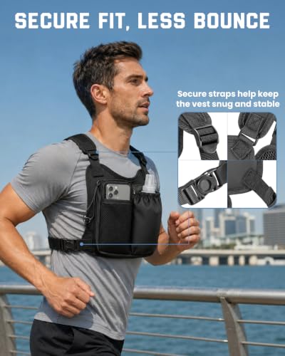 Zelvot Running Vest with 500ml Soft Flask, Chest Pack with Phone Pouch - color: Jet Black