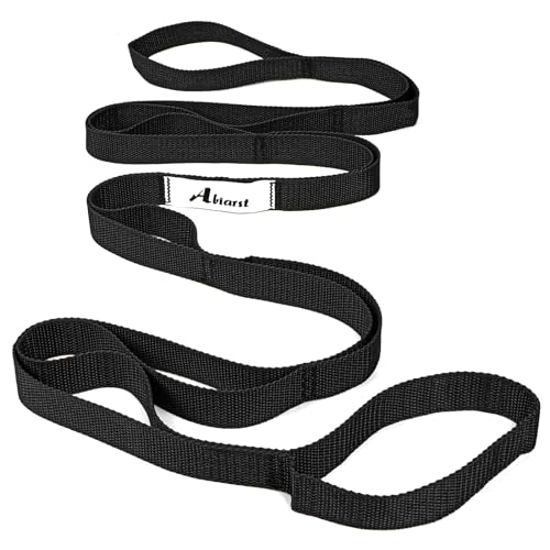Abiarst Stretching Strap Yoga Straps for Physical Therapy, 10 Loops Non-Elastic Stretch Band for Pilates, Flexibility, Exercise and Gymnastics - color: 1-Pack (Black)