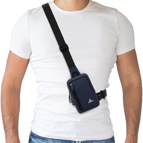 Peicees Small Crossbody Bag for Men Women Mini Sling Bag Travel Running Phone Daypack Cross Body Shoulder Bags with Keyholder - color: Dark Blue