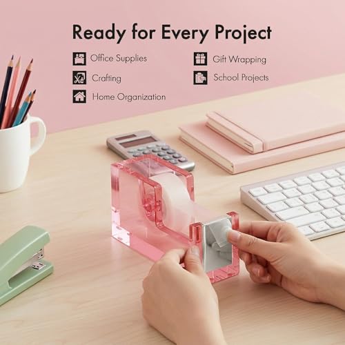 OfficeGoods Acrylic Tape Dispenser, Aesthetic and Compact Design, Pink - color: Pink