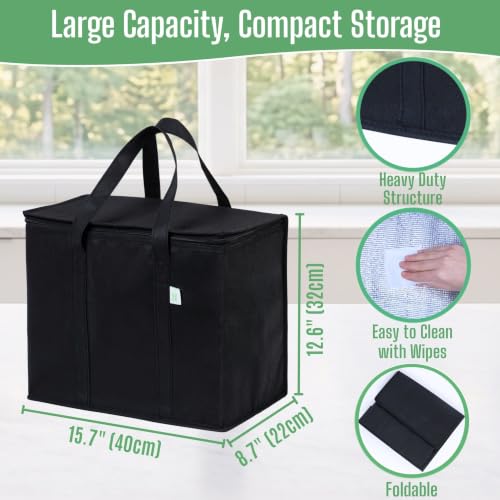 VENO 3 Pack Cooler Bag Insulated Grocery Bags for Food Delivery Heavy Duty - color: Black, size: 3 Pack