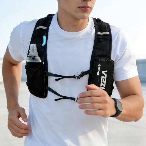 TRIWONDER Hydration Vest Running Backpack for Men & Women, Water Pack for Hiking, Camping, Climbing & Cycling, Lightweight Daypack - color: 04 Black - with a 350ml Soft Flask