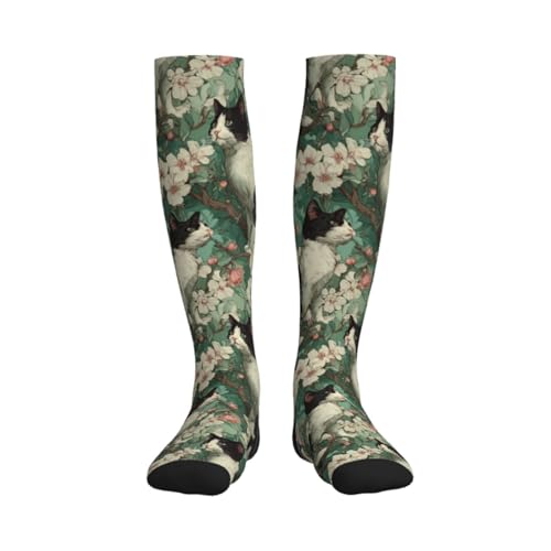 Cute Compression Socks Knee High Support Stockings Women Men - color: Cat Flower