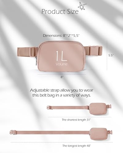 ODODOS Unisex Mini Belt Bag with Adjustable Strap Small Fanny Pack for Workout Running Traveling Hiking, Misty Rose - color: Misty Rose