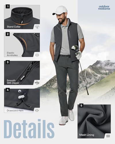 Outdoor Ventures Men's Running Golf Vest Outerwear Lightweight Windproof - color: Cool Grey, size: Medium