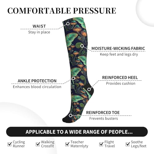 Witchy Moth Compression Socks For Women Men - color: Moth Mushrooms Crystals Green