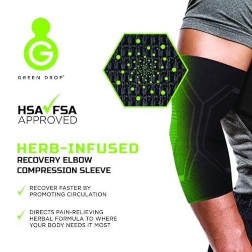 Green Drop Herb-Infused Compression Elbow & Calf Sleeve for Men & Women - size: Small / Medium
