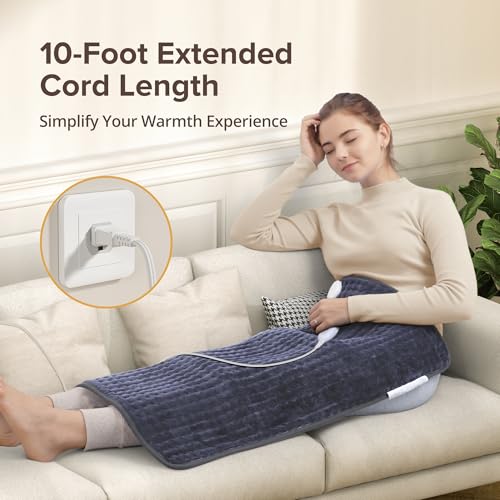 Heating Pad for Back Pain Relief, 17" x 33" Extra Large Electric Heating Pad for Period Cramps, Neck and Shoulders, Moist & Dry Therapy, 6 Heat Settings, 2H Auto Shut Off, Machine Washable, Navy Blue - color: Navy Blue