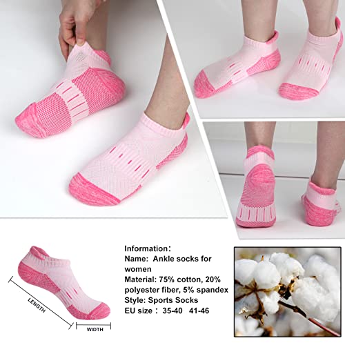 YOJOOM Women Athletic Ankle Socks 6 Pairs, Cushioned Arch Support Running Low Cut Socks, Breathable Mesh Non Slip - color: Multicolour, size: 5-8