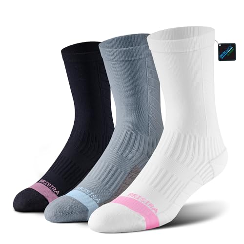 BRISIRA Coolmax Bamboo Viscose Compression Running Crew Socks Women - color: Black + White + Grey, size: 5-7