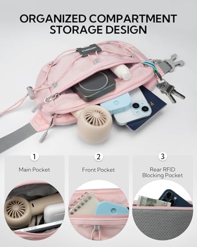 WATERFLY Small Fanny Pack RFID Blocking Travel Hiking Crossbody Waist Bag - color: Pink