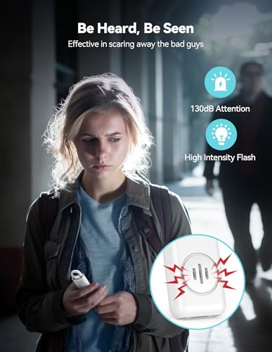 TECKNET Rechargeable Personal Safety Alarm for Women, 130dB Self Defense Keychain Alarm with SOS Strobe Light, Low Battery Notice, Loud Siren Safety Keychain for Girls Kids Elderly - White - color: White
