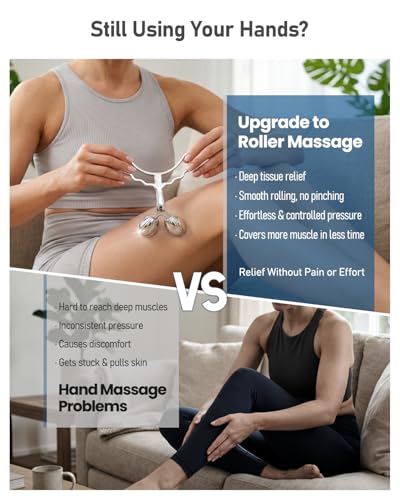 Yeamon Massage Roller for Muscle Relaxing, Cooling Steel Muscle Roller Massager with Extra Large Rollers, Handheld Massage Tools for Back Leg Arm Relax Post Workout Relief