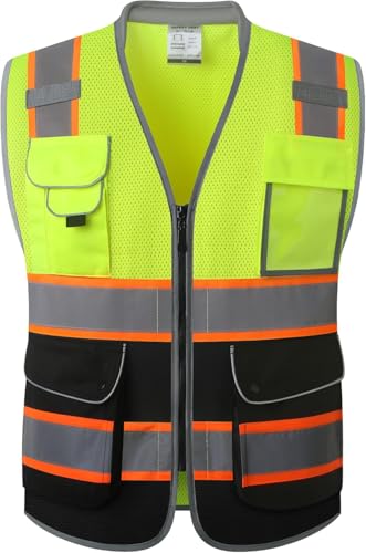 JKSafety Hi Vis Safety Vest for Men Women Cushioned Collar JK101 YBlack S - color: Jk101-yellowblack, size: Small