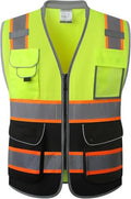 JKSafety Hi Vis Safety Vest for Men Women Cushioned Collar JK101 YBlack S - color: Jk101-yellowblack, size: Small