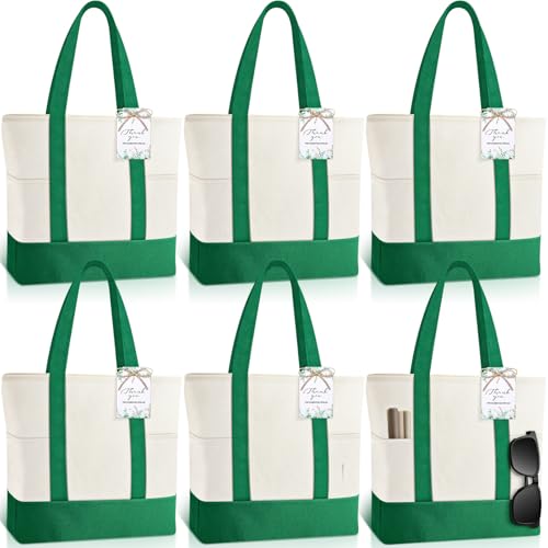 Shinylin Mini Canvas Tote Bags with 2 Pockets - color: Green and Beige