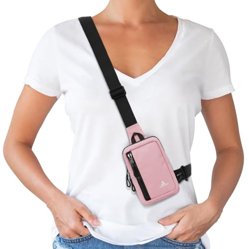 Peicees Small Crossbody Bag for Men Women Mini Sling Bag Travel Running Phone Daypack Cross Body Shoulder Bags with Keyholder - color: Pink