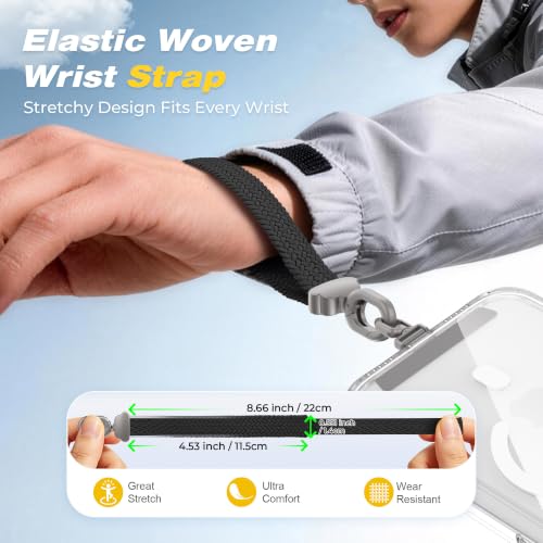 Stretchy Phone Wrist Strap, with 360° Rotatable Metal Tab - color: Black