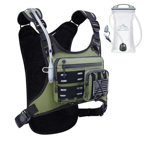 Zelvot Running Vest with 2L Water Bladder, Hydration Backpack, U.S. Design Patent, Lightweight Hydration Pack with Gear Holder, Reflective Chest Pack for Men Women - color: Olive, size: Medium-Large
