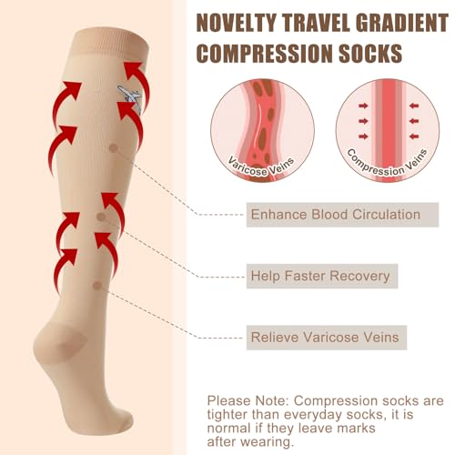 Skicuff 2 Pairs Travel Compression Socks for Men and Women - color: Skin Tone