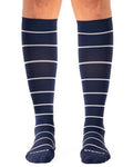 Comrad Breathable Knee High Compression Socks with Targeted Arch Support - color: Navy/Sand Stripe, size: Large
